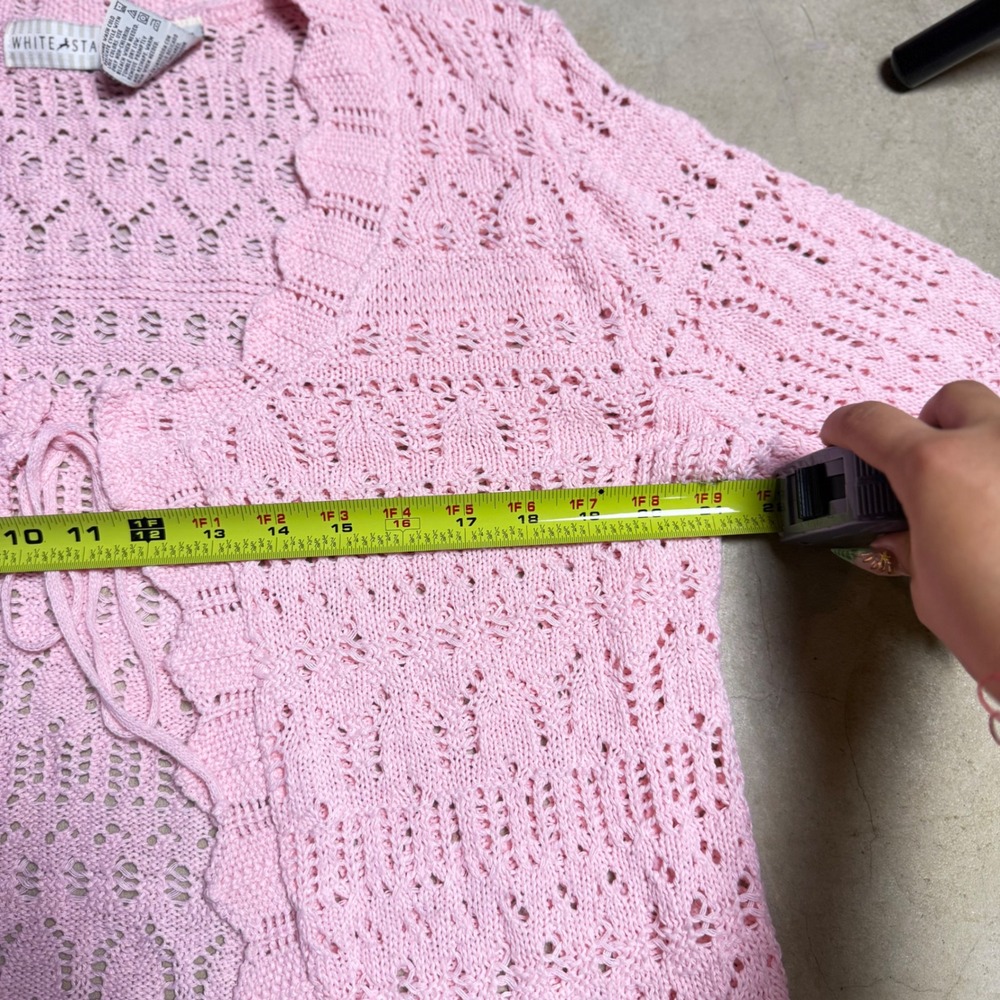 White Stag Pink Crochet Knit Tie Front Shrug Cardigan - Picture 3 of 5